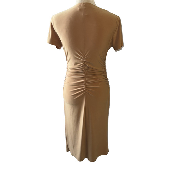NORMA KAMALI Kamali Kulture Crew Neck Shirred Dress In Taupe Size M - Picture 8 of 16